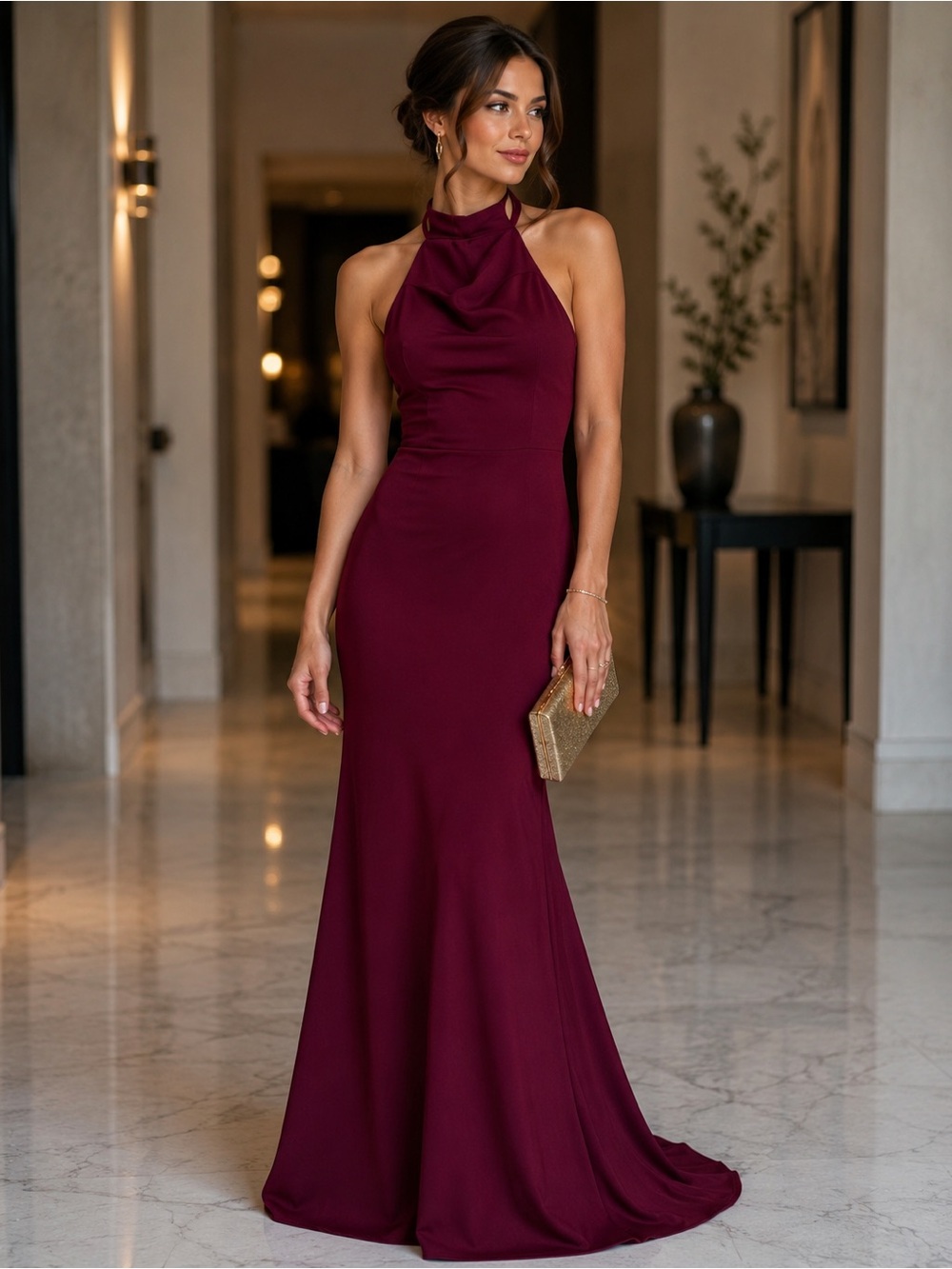 B Darlin Scalloped Strapless Dress in Burgundy